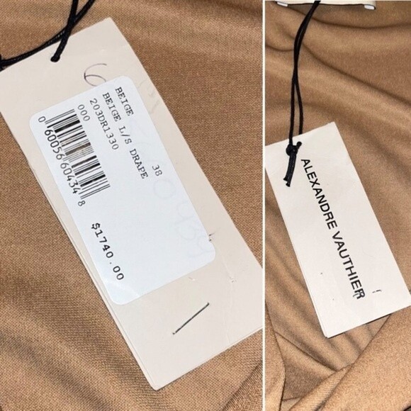 Alexandre Vauthier Draped Jersey Cowl Neck Mini Dress Tan NWT Womens Size 6 / 38 - Picture 7 of 13